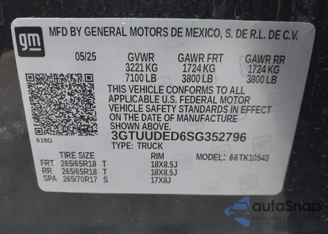 2025 GMC Sierra 1500 4Wd Short Box Slt из США, поврежденный, VIN 3GTUUDED6SG352796